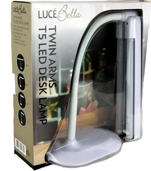 Luce Bella Twin T5 LED Desk Lamp Table Top 5W Light 180d Energy Saving 43cm H