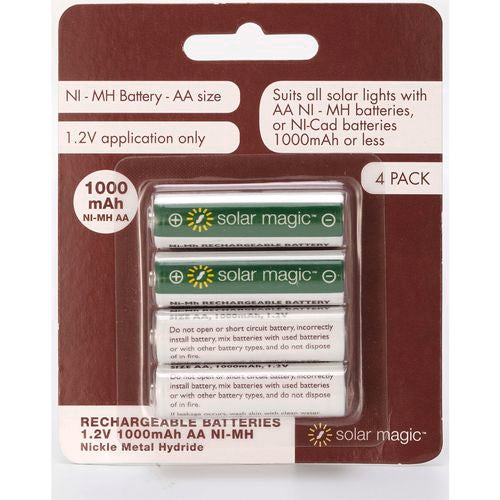 Solar Magic AA 1000mAh Ni-Mh Rechargeable Batteries - 4 Pack