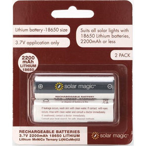 Solar Magic 2200mAh Lithium Ion 3.7V Rechargeable Batteries - 2 Pack