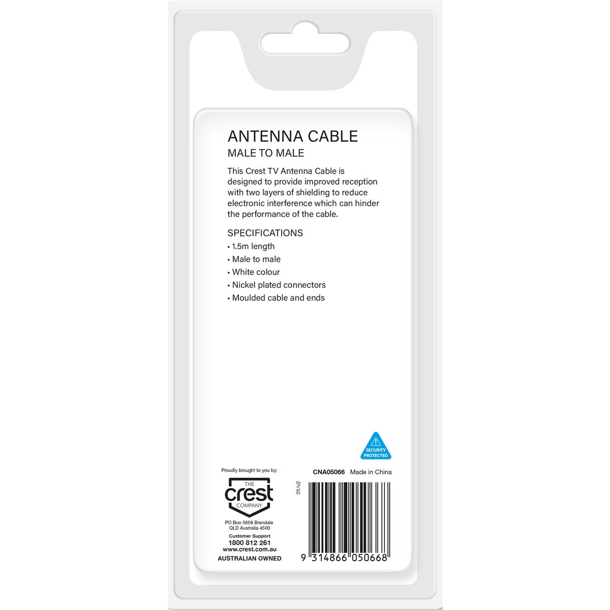 Crest Dual Shield Antenna Cable 1.5 m - White