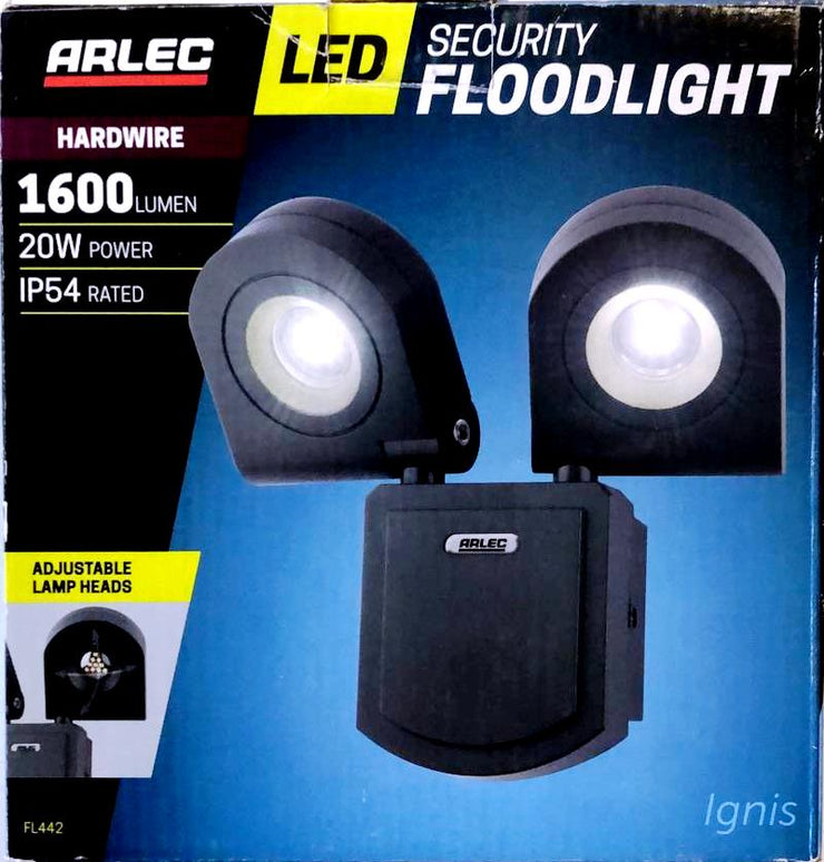 Arlec 20W LED Twin Head Security Flood Light/ Adjustable Lamp Heads