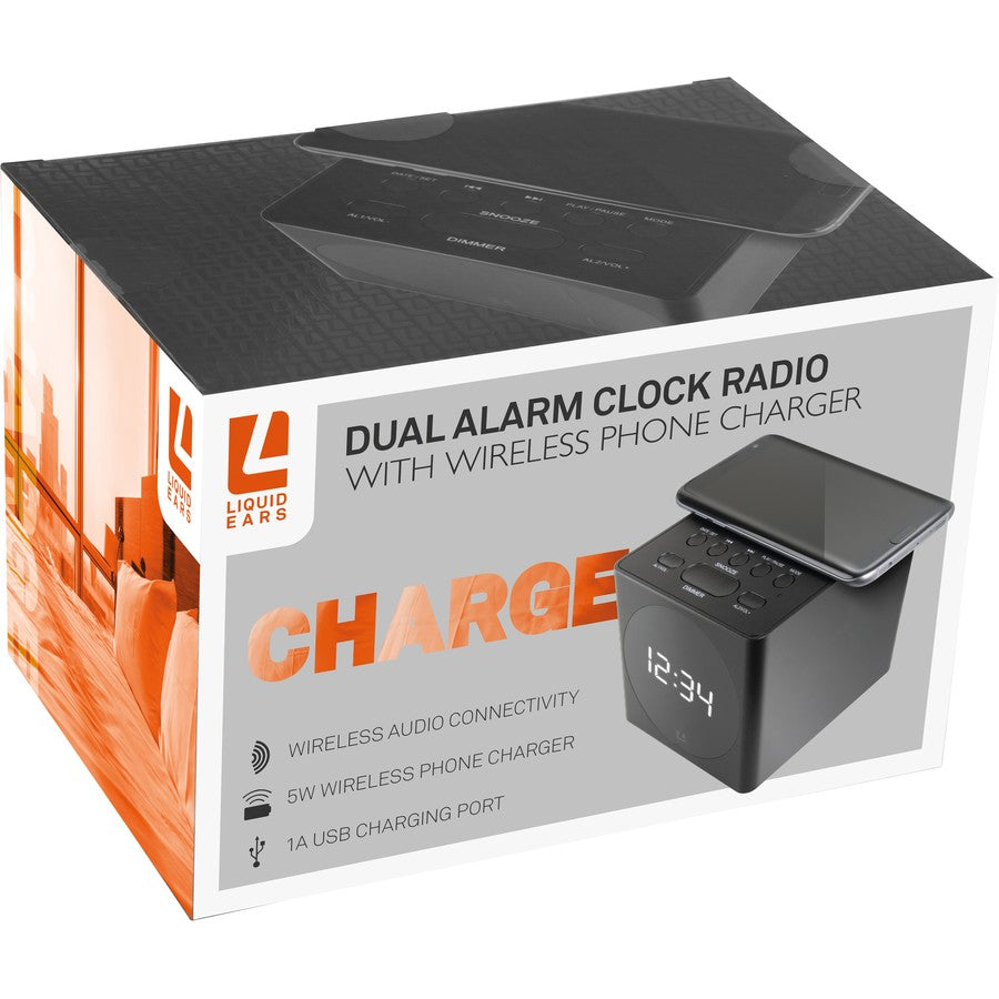 Liquid Ears Dual Alarm Clock Radio with 5W Wireless Charger