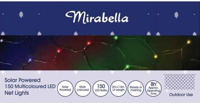 Mirabella Christmas Solar Powered 150 LED Net Lights - Multi-Colour