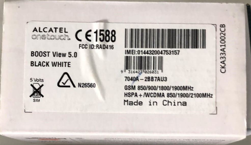 Alcatel One Touch Veiw 5.0 7040A Locked to Boost Mobile Phone - Black & White