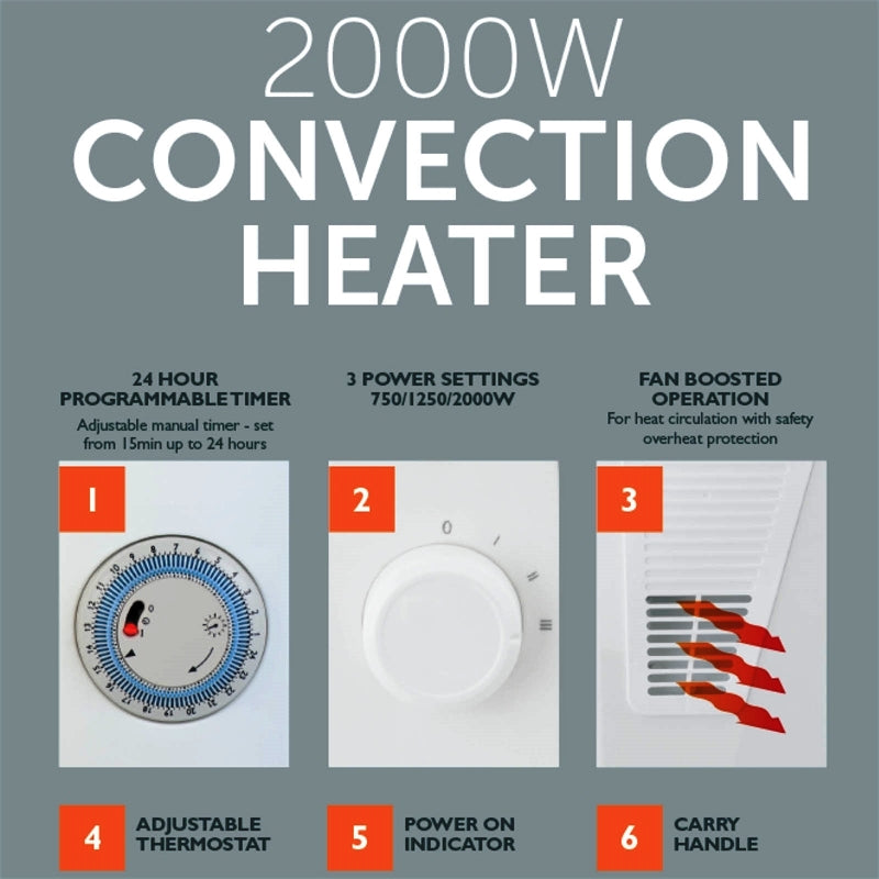 Arlec 2000W Convection Heater with Fan Boost  / Safety Overheat Protection - TheITmart