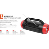 Liquid Ears Wireless Solar Torch Speaker - Red/ FM Radio/ Solar Charging/ LED Light