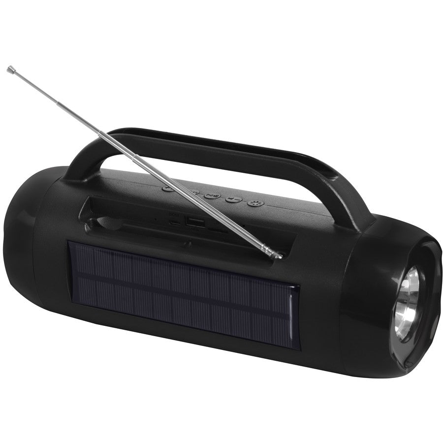 Liquid Ears Wireless Solar Torch Speaker - Black/ FM Radio/ Solar Charging/ LED Light - TheITmart