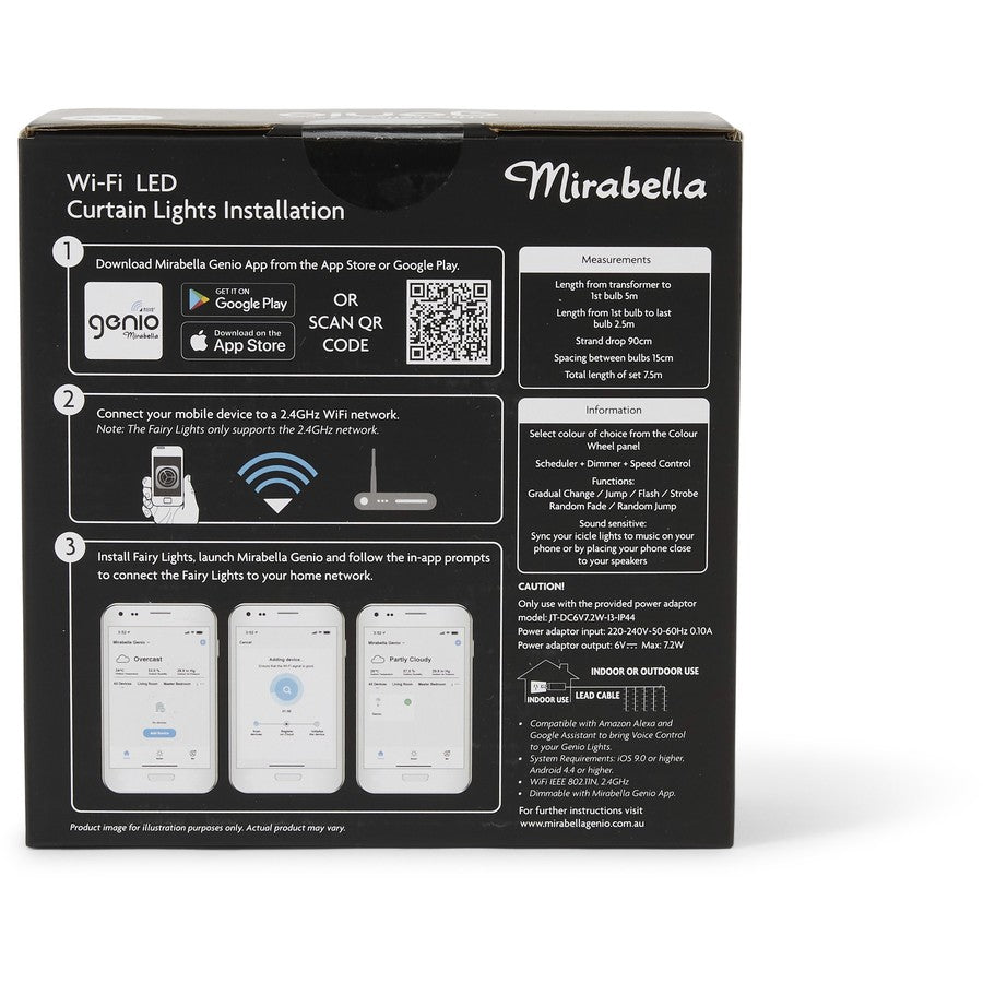 Mirabella Christmas Genio Wi-Fi 180 LED Colour Wheel Curtain Lights - TheITmart