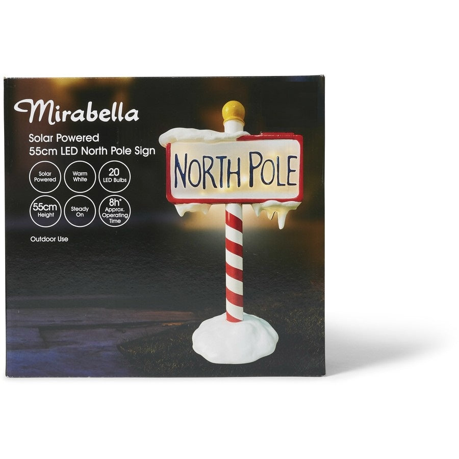 Mirabella Christmas Solar Powered LED North Pole Sign /Warm White 20 LED bulbs