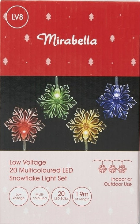 Mirabella Christmas Low Voltage 20 LED Snowflake Light Set - Multicoloured