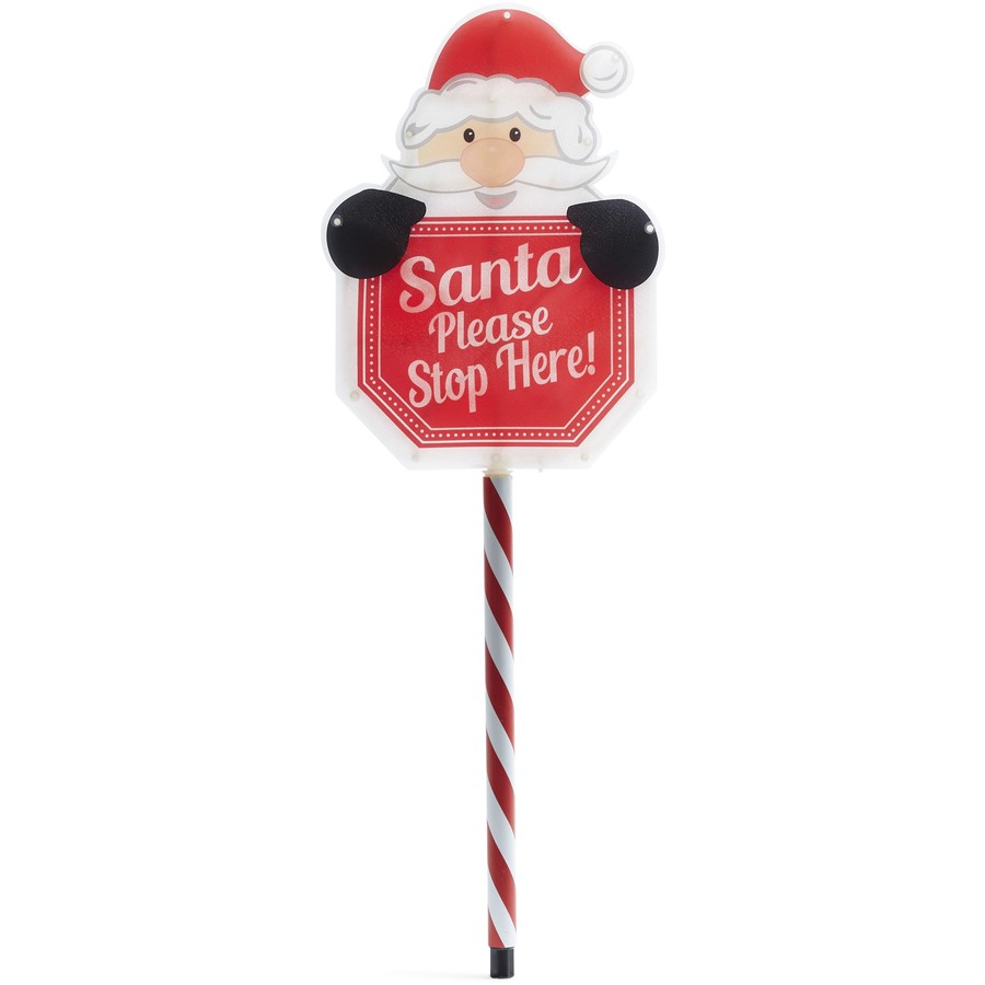 Mirabella Christmas 60cm Solar Powered 18 LED Santa Stop Here Garden Stake