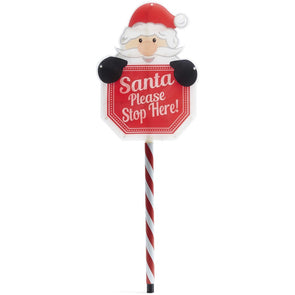 Mirabella Christmas 60cm Solar Powered 18 LED Santa Stop Here Garden Stake