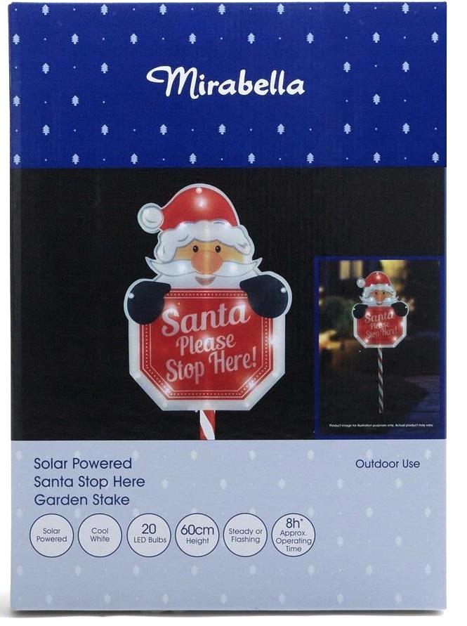 Mirabella Christmas 60cm Solar Powered 18 LED Santa Stop Here Garden Stake
