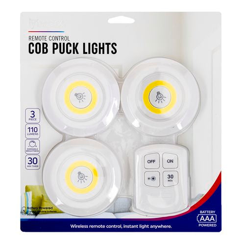 Lytworx Remote Control Battery Operated Puck Lights - 3 Pack
