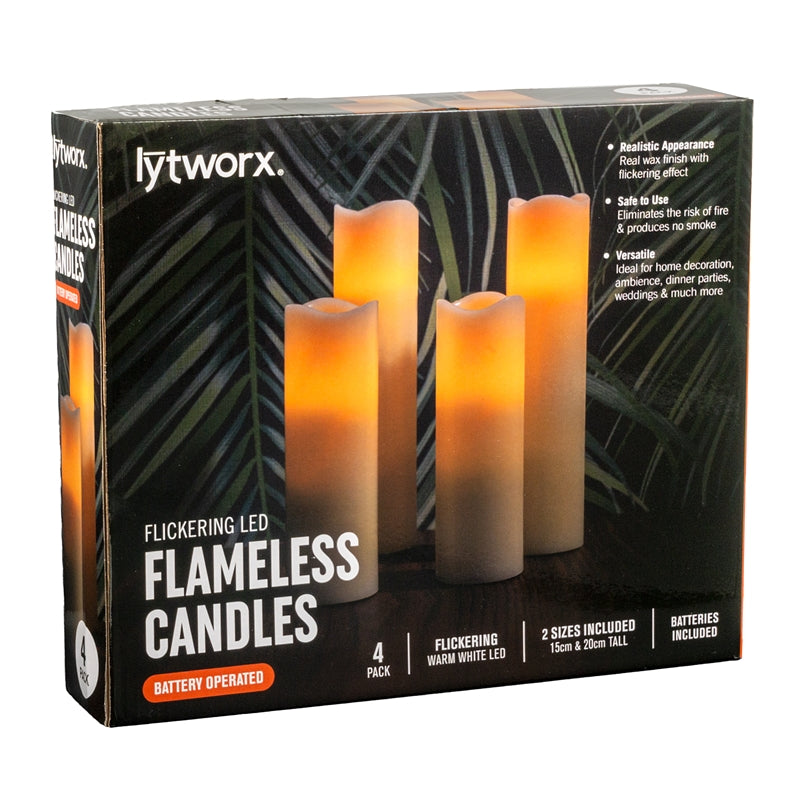 Lytworx Battery Operated Light Decor Slim Flicker Candles - 4 Pack