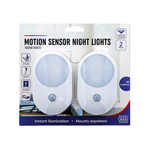 Lytworx Warm White Battery Operated 60 Lumens Motion Sensor Night Lights - 2 Pack