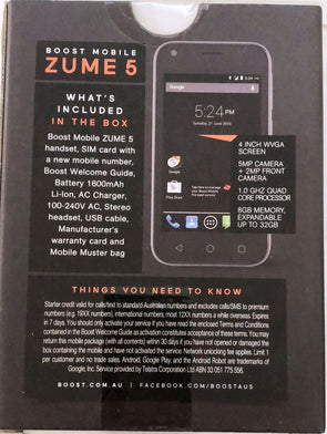 Boost Mobile ZUME 5 4G Smart Phone Locked to Boost & Telstra - Black