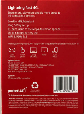 Vodafone Pocket Wifi 2 4G with $30 Starter Pack - Black / Windows & Mac Compatible