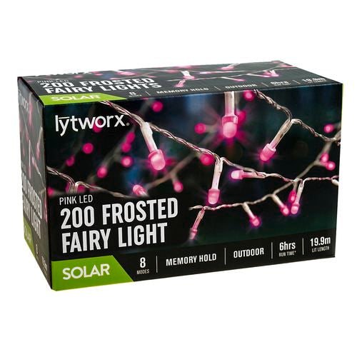 Lytworx 200 Purple Frosted Solar Fairy Lights - Purple/Pink