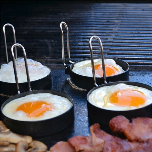 BBQ Buddy Non-Stick 75mm Egg Rings With Handle - 4 Pack / Foldable & Reusable - TheITmart