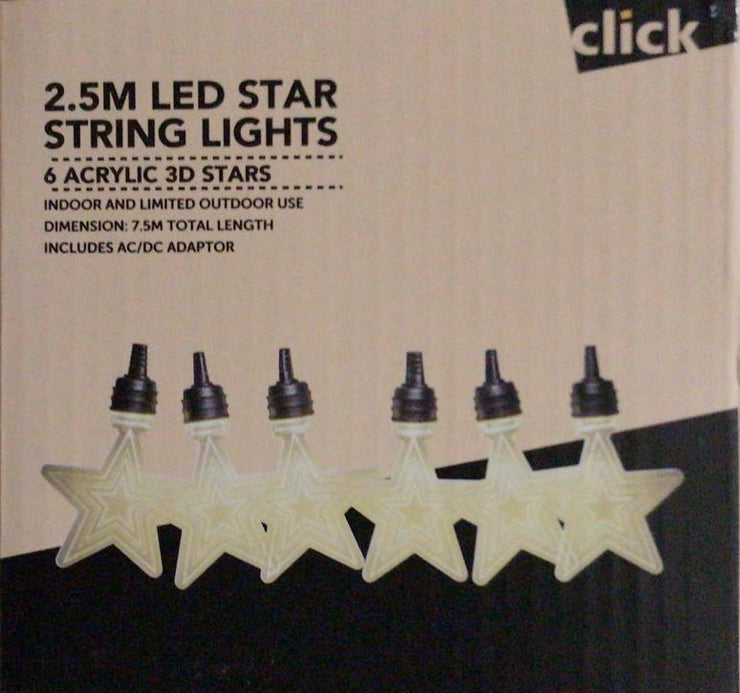 Click 2.5m LED Star String Lights/3D Stars