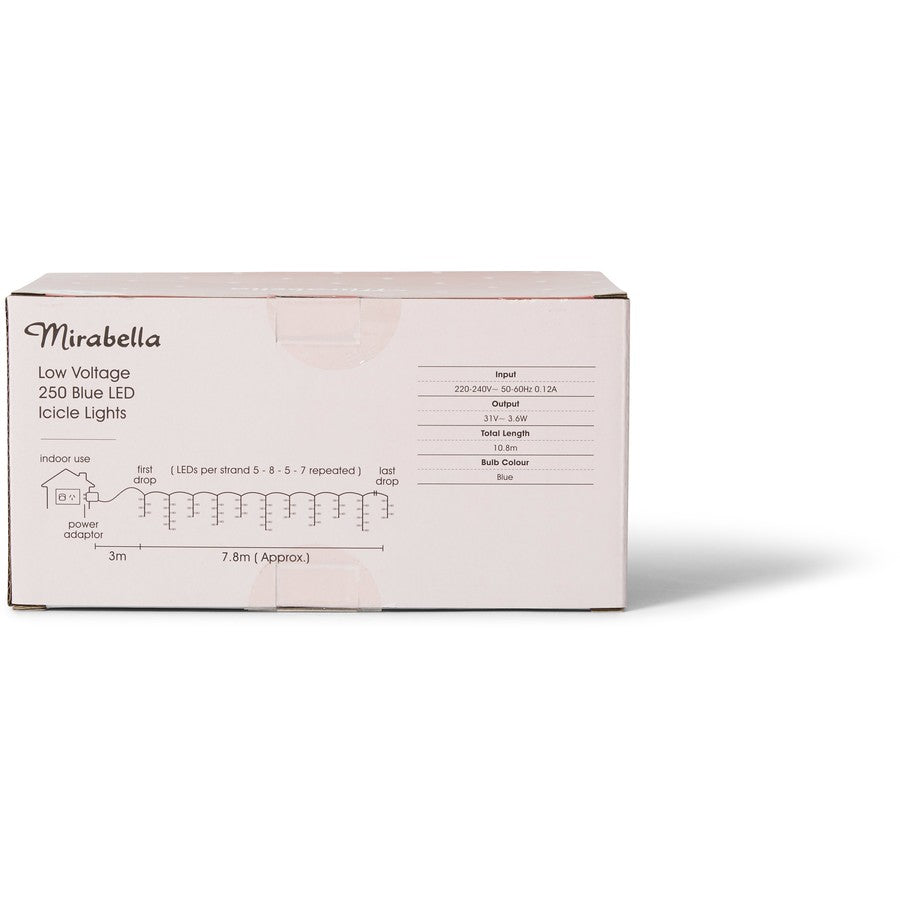 Mirabella Christmas 7.8m Low Voltage 250 Icicle Lights - Blue - TheITmart