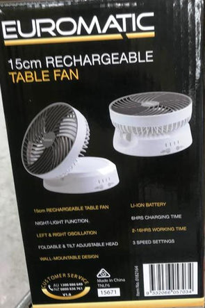 Euromatic 15cm Rechargeable Table Fan