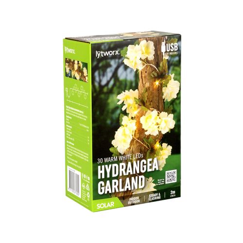 Lytworx Warm White Solar/USB Hydrangea Garland - TheITmart