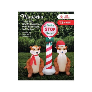 Mirabella Festive 1.8m LED Santa Stop Here with Inflatable Meerkats