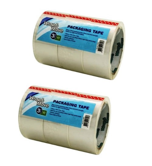 Wrap & Move 48mm x 50m 45um Clear Packing Tape - 6 Pack