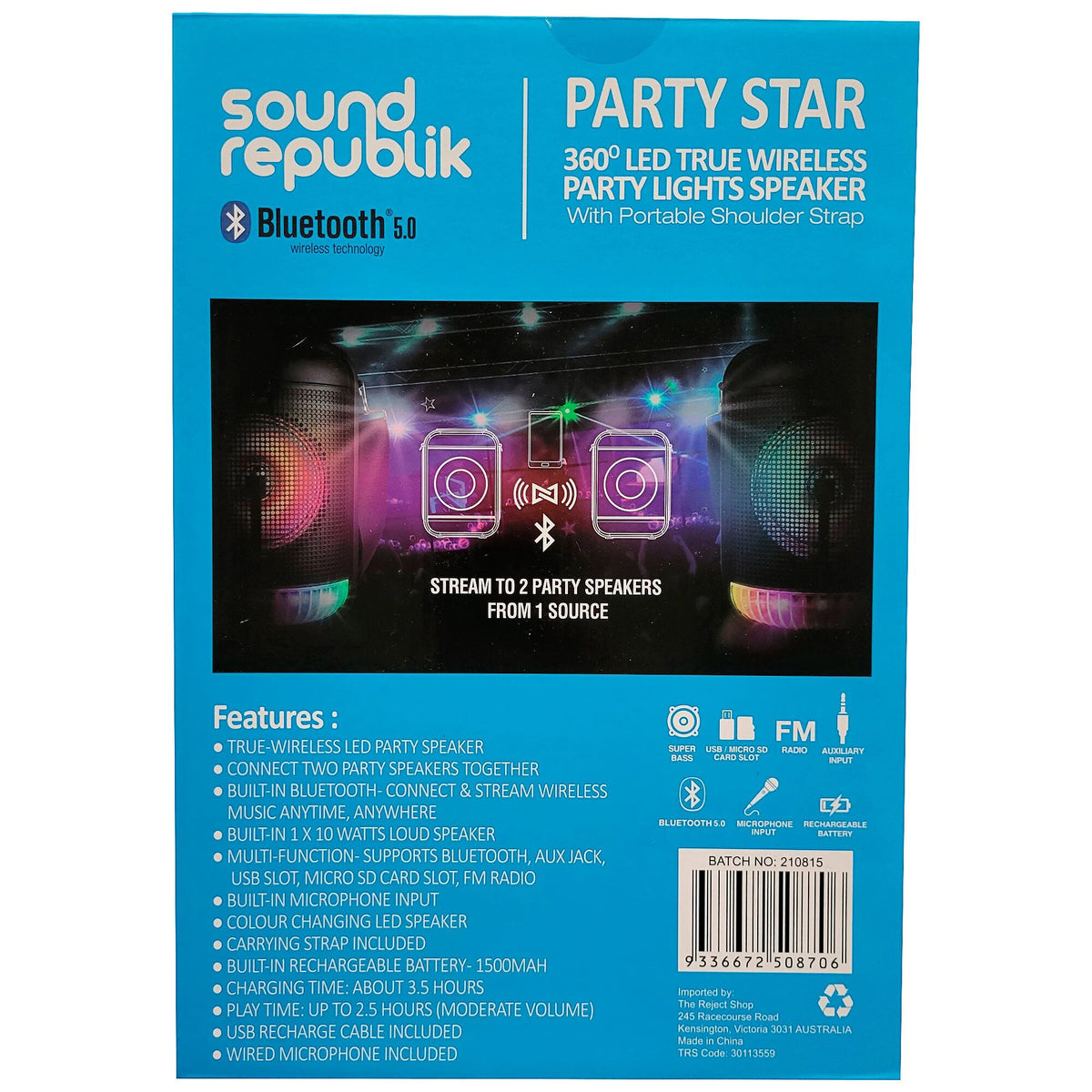 Sound Republic Truly Wireless LED Party Speaker
