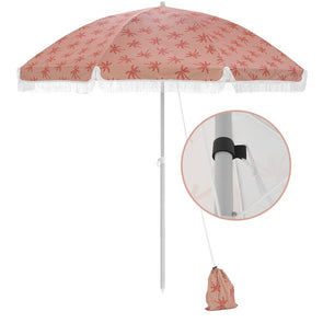 Life! Beach Trend 2.4m Umbrella with tassels/ Huge Height Adjustable Canopy