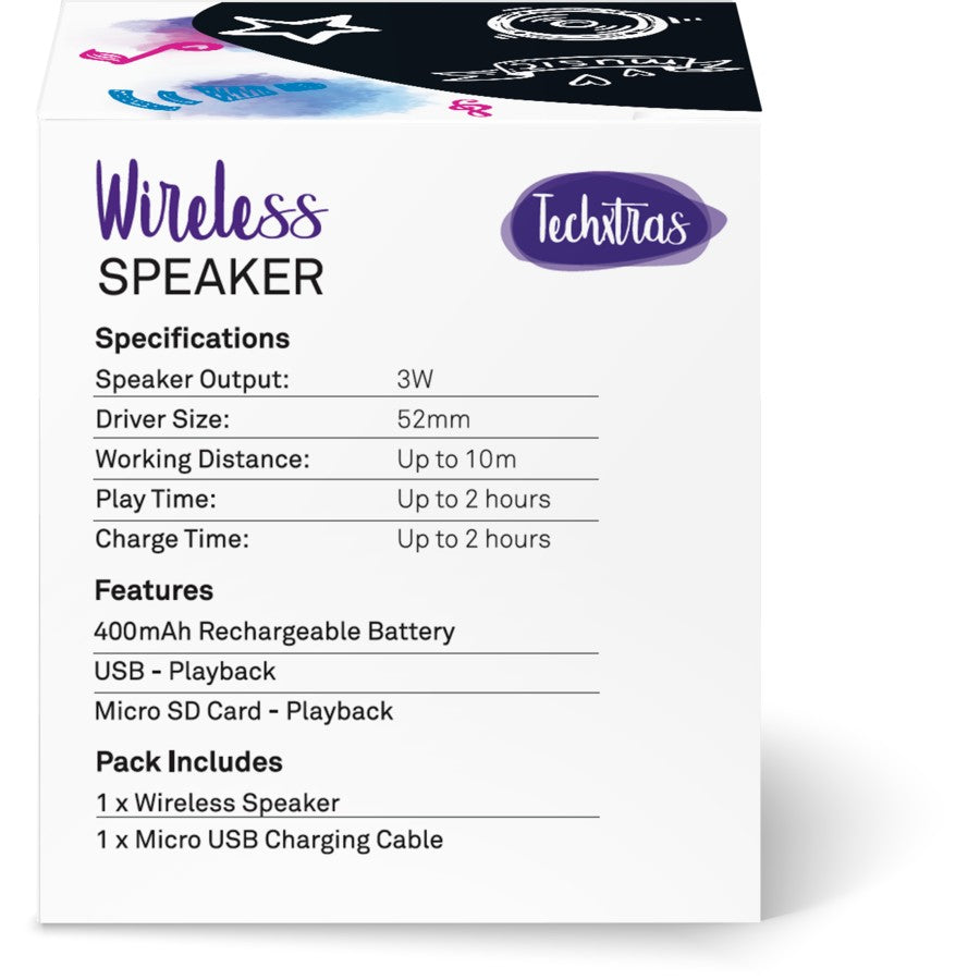 Techxtras Wireless Speaker - Black/ Connects to smart devices wirelessly