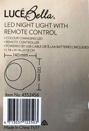 Luce Bella Night Light with Colour Changing LED & Remote Control