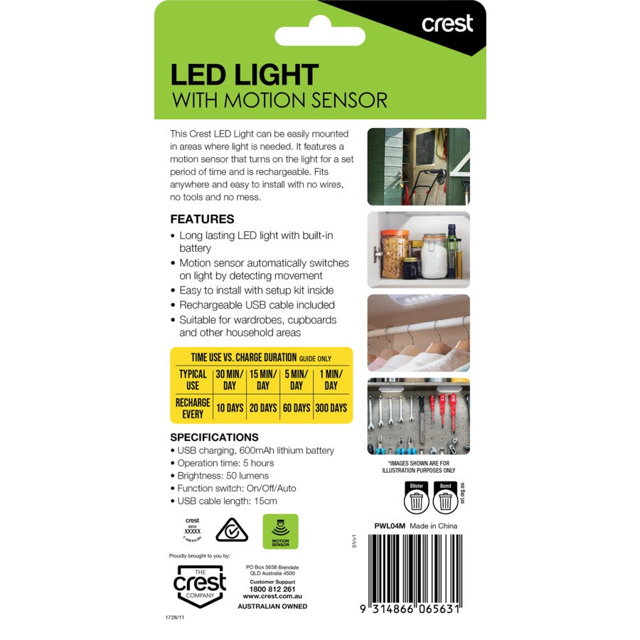 Crest 50 Lumens Rechargeable Compact LED Motion Sensing Light - TheITmart