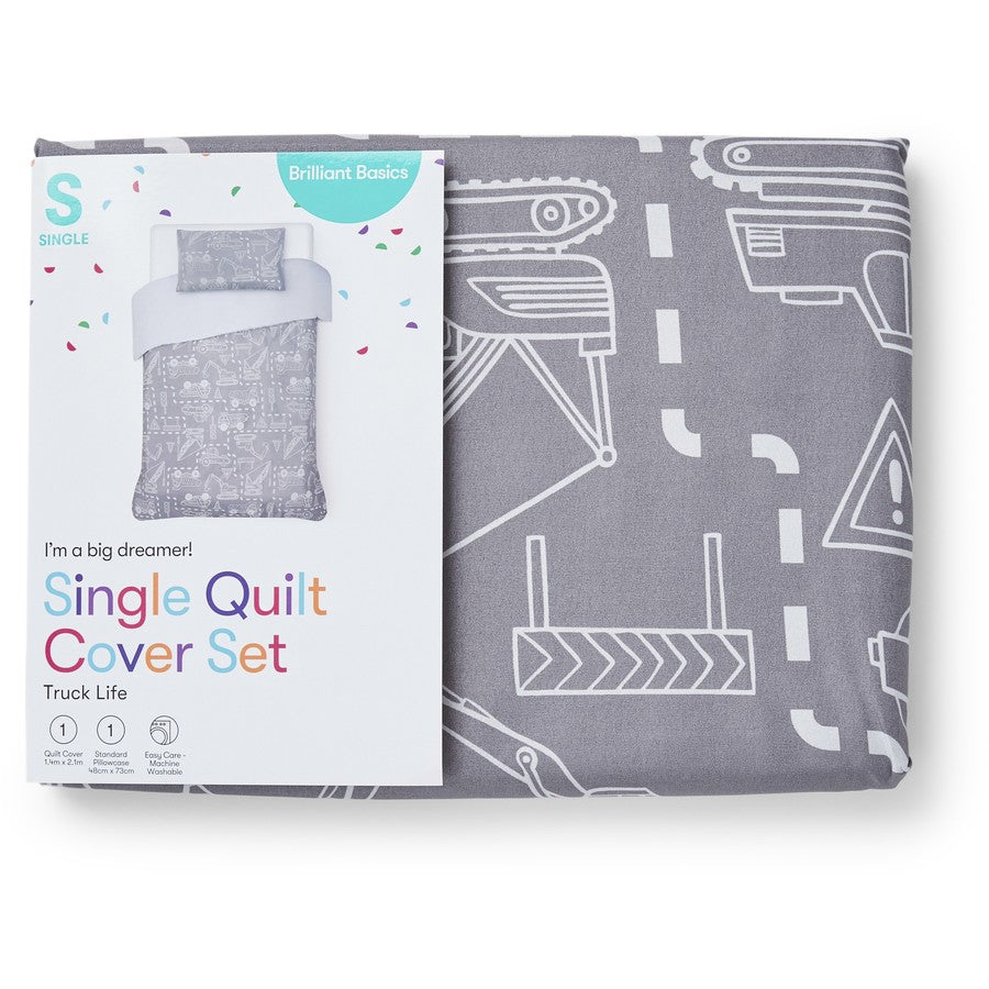 Brilliant Basics Kids Quilt Cover Set - Truck Life