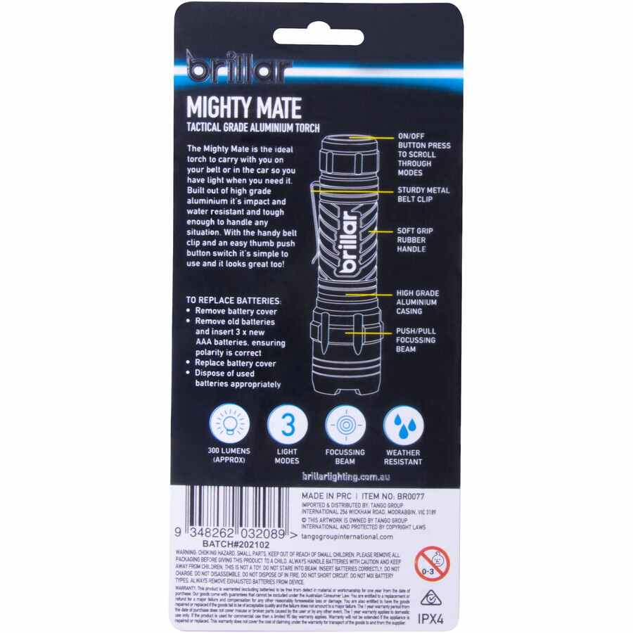 Brillar Mighty Mate Torch/Battery Operated/Weather & Impact Resistant - TheITmart