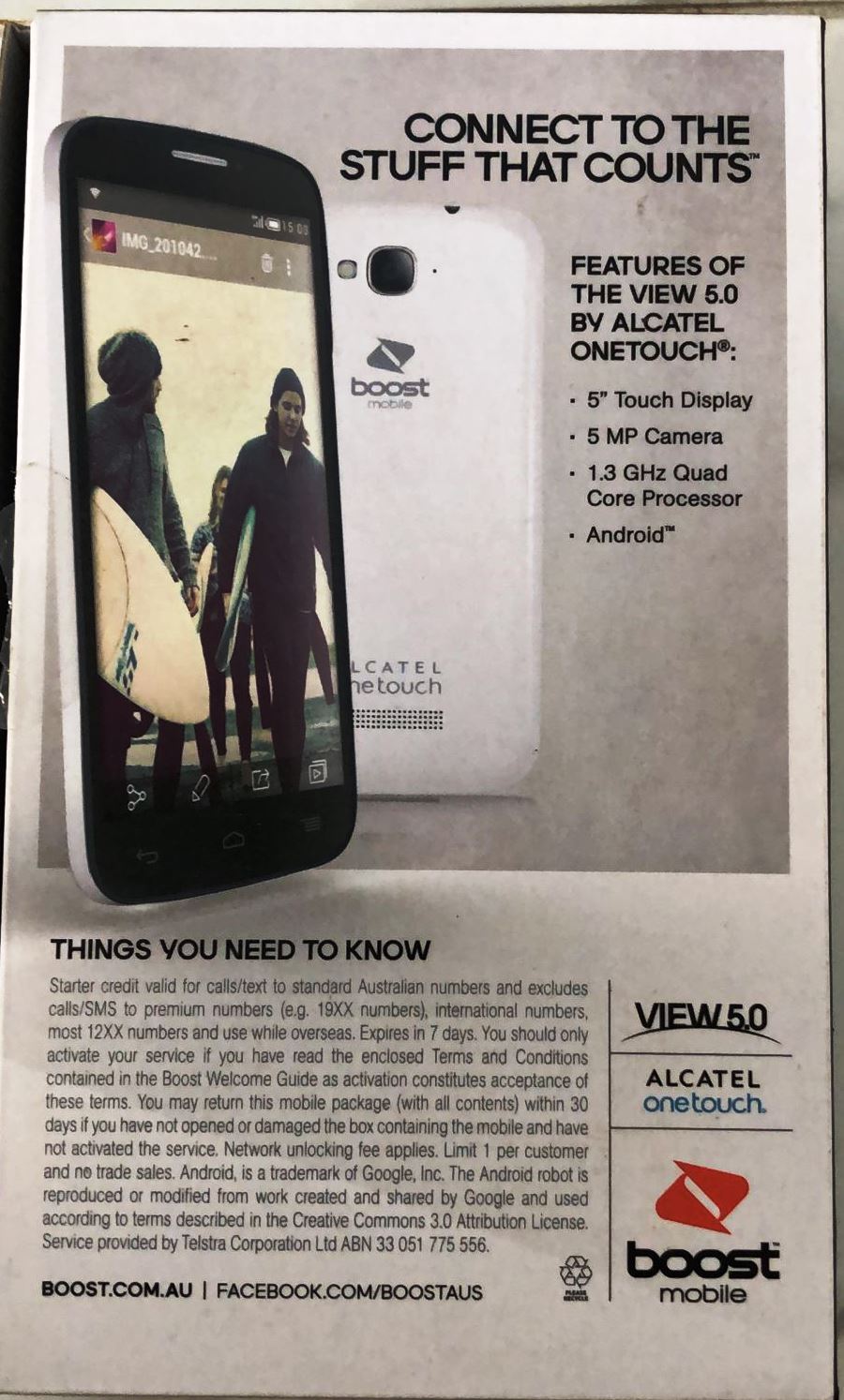 Alcatel One Touch Veiw 5.0 7040A Locked to Boost Mobile Phone - Black & White