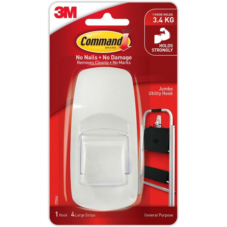 3M Command Adhesive Jumbo Hook 1 Pack - White - TheITmart