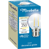Mirabella LED BC Round 2W Warm White Globe - 2 Pack - TheITmart