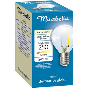 Mirabella LED SES Round 2W Warm White Globe - 2 Pack