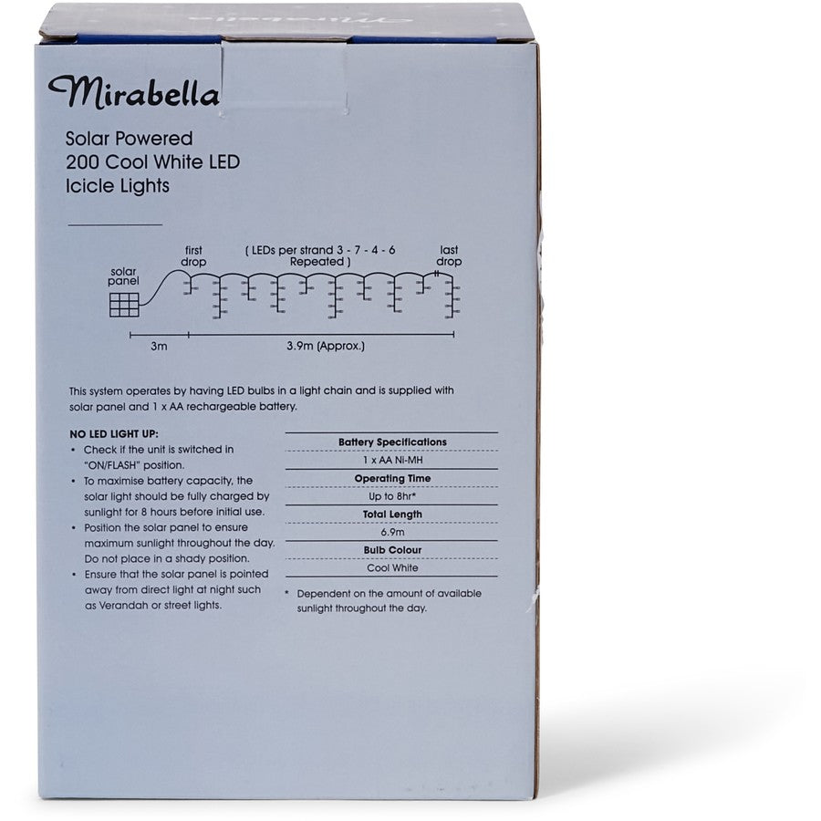 Mirabella Christmas Solar Powered 200 LED Icicle Lights - White - TheITmart