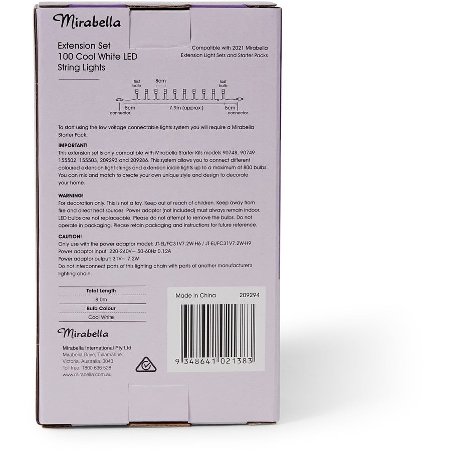 Mirabella Christmas 100 LED Low Voltage String Lights Extension Set - White - TheITmart