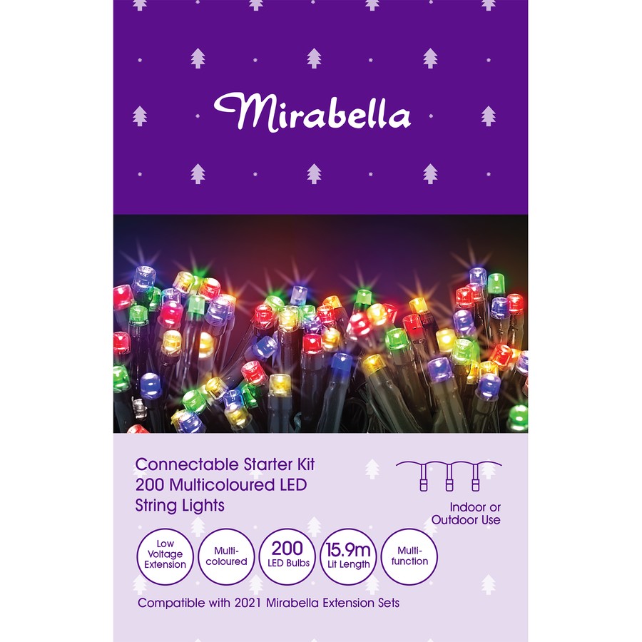 Mirabella Christmas Low Voltage Extension 200 LED String Lights Mult