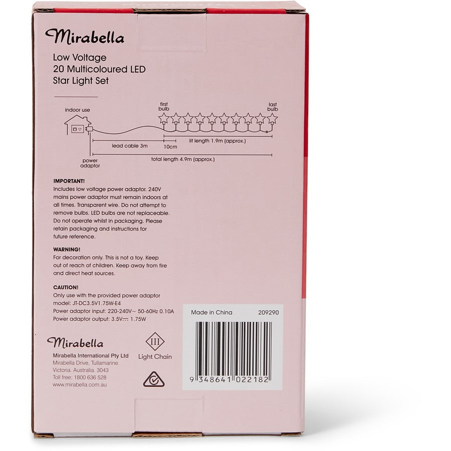 Mirabella Christmas Low Voltage 20 LED Star Light Set - Multicoloured