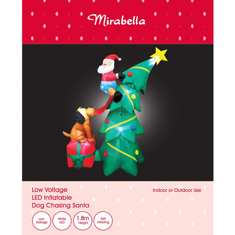 Mirabella Christmas 1.8m Low Voltage Inflatable Dog Chasing Santa