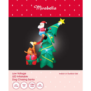 Mirabella Christmas 1.8m Low Voltage Inflatable Dog Chasing Santa