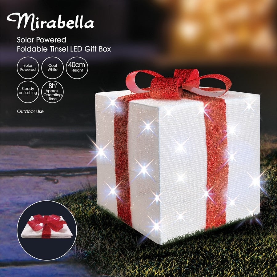 Mirabella Solar Powered Foldable Tinsel LED Gift Box Light