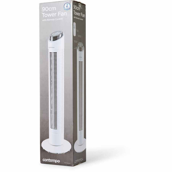 Contempo Tower Fan With Remote 90cm - White