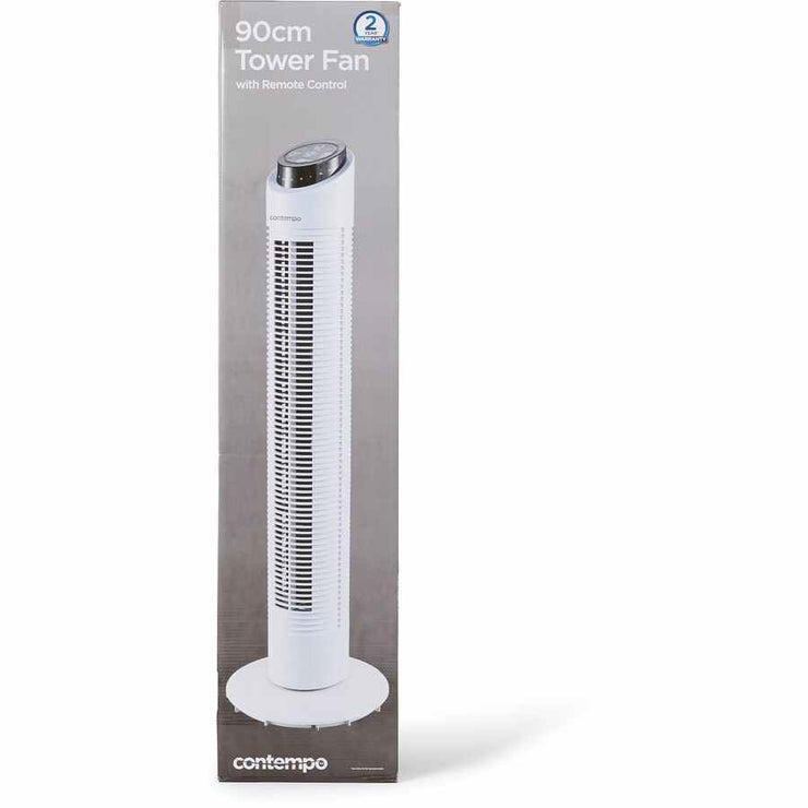 Contempo Tower Fan With Remote 90cm - White